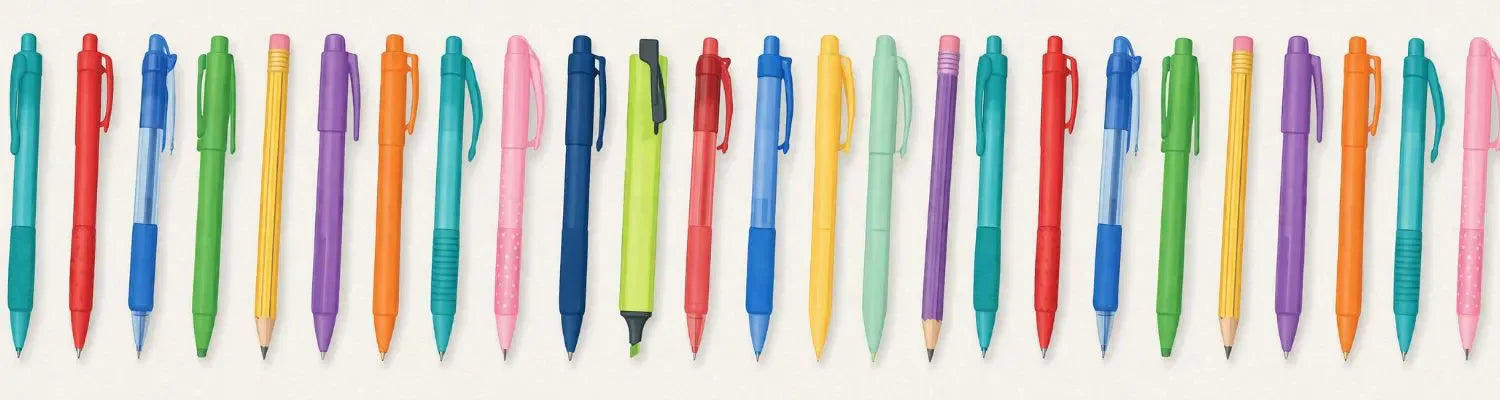 illustration of colorful pens and pencils for writing personalized birthday card messages